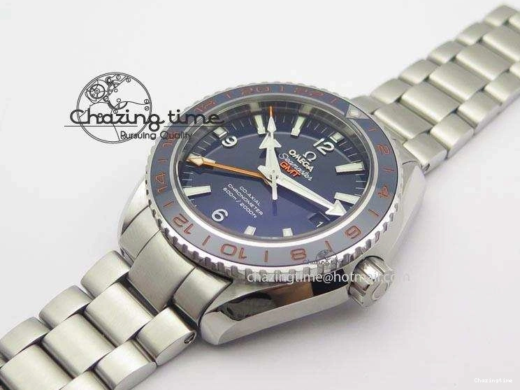 0220 Planet Ocean GMT 43.5mm V6F Goodplanet Orange Marker Blue Dial On SS Bracelet A ModernLook 8215